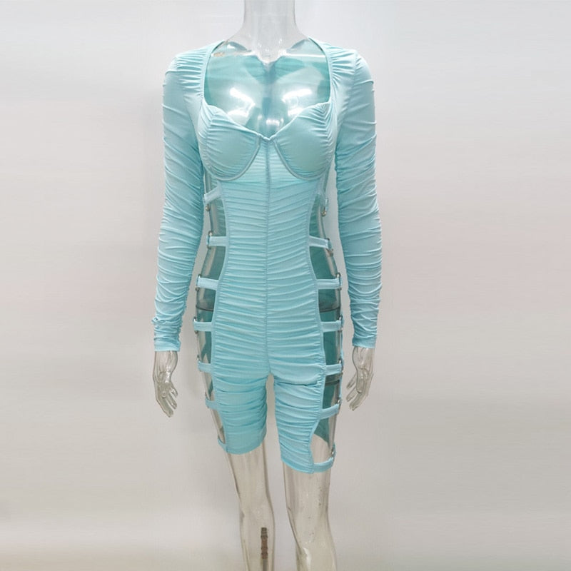 Cut Out Side Rings Ruched Rompers