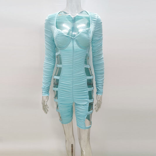 Cut Out Side Rings Ruched Rompers