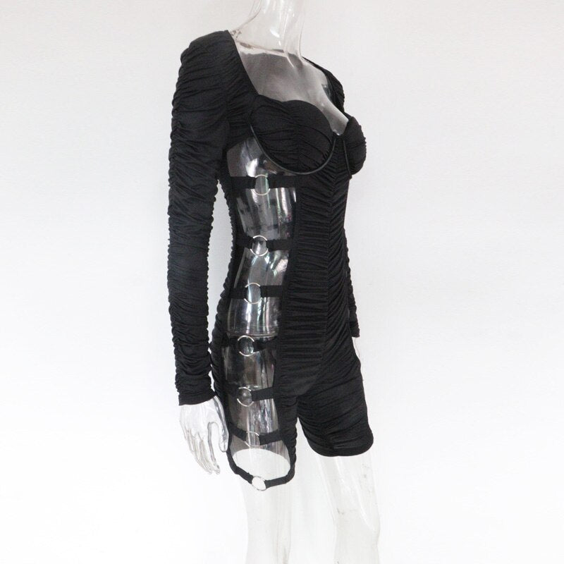 Cut Out Side Rings Ruched Rompers