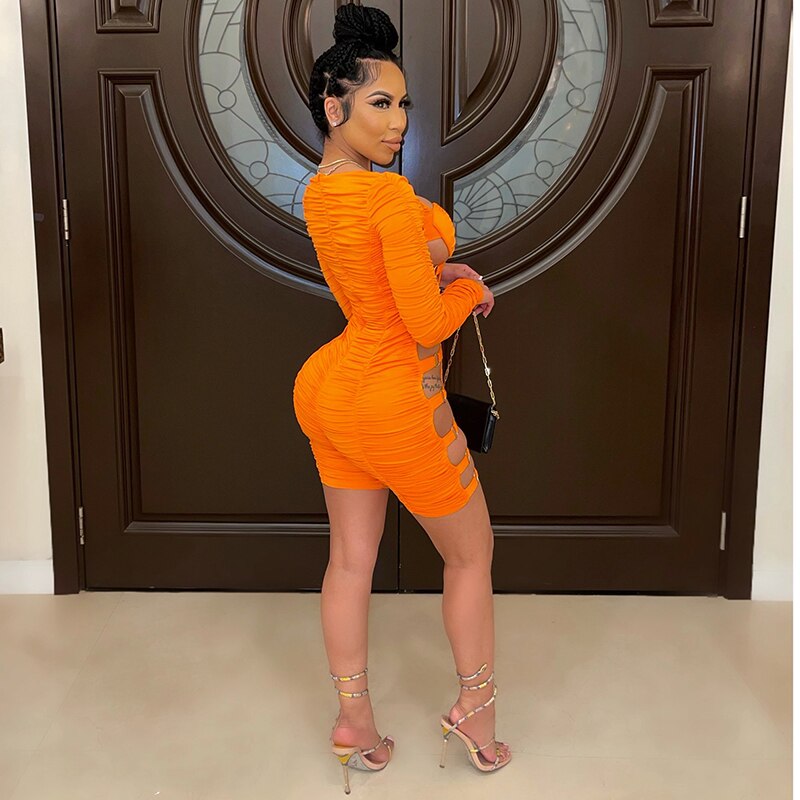 Cut Out Side Rings Ruched Rompers