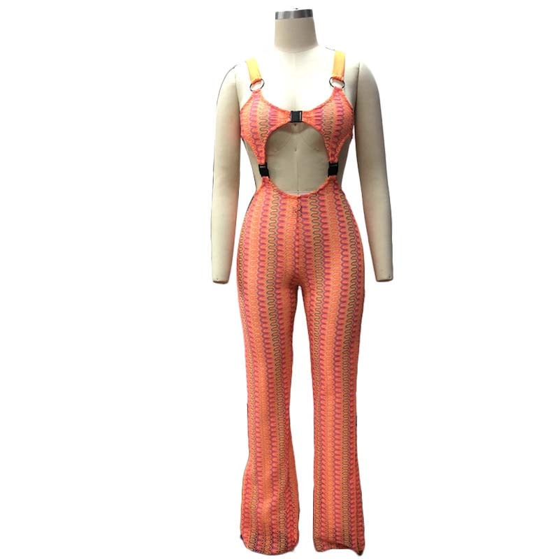 Orange Cut Out Buckle Shoulder Strap Jumpsuit