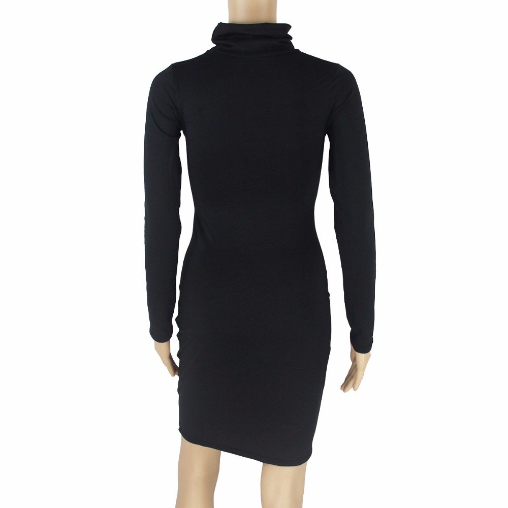Turtleneck Front Cut Out Bodycon Long Sleeve Dresses