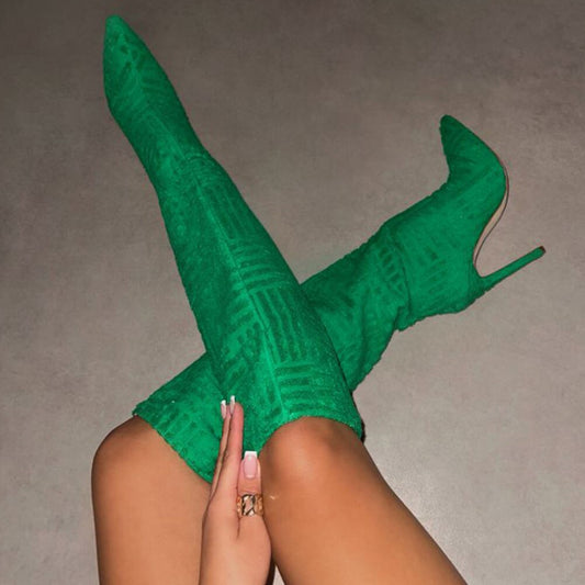 Pu Pattern Knee High Boots