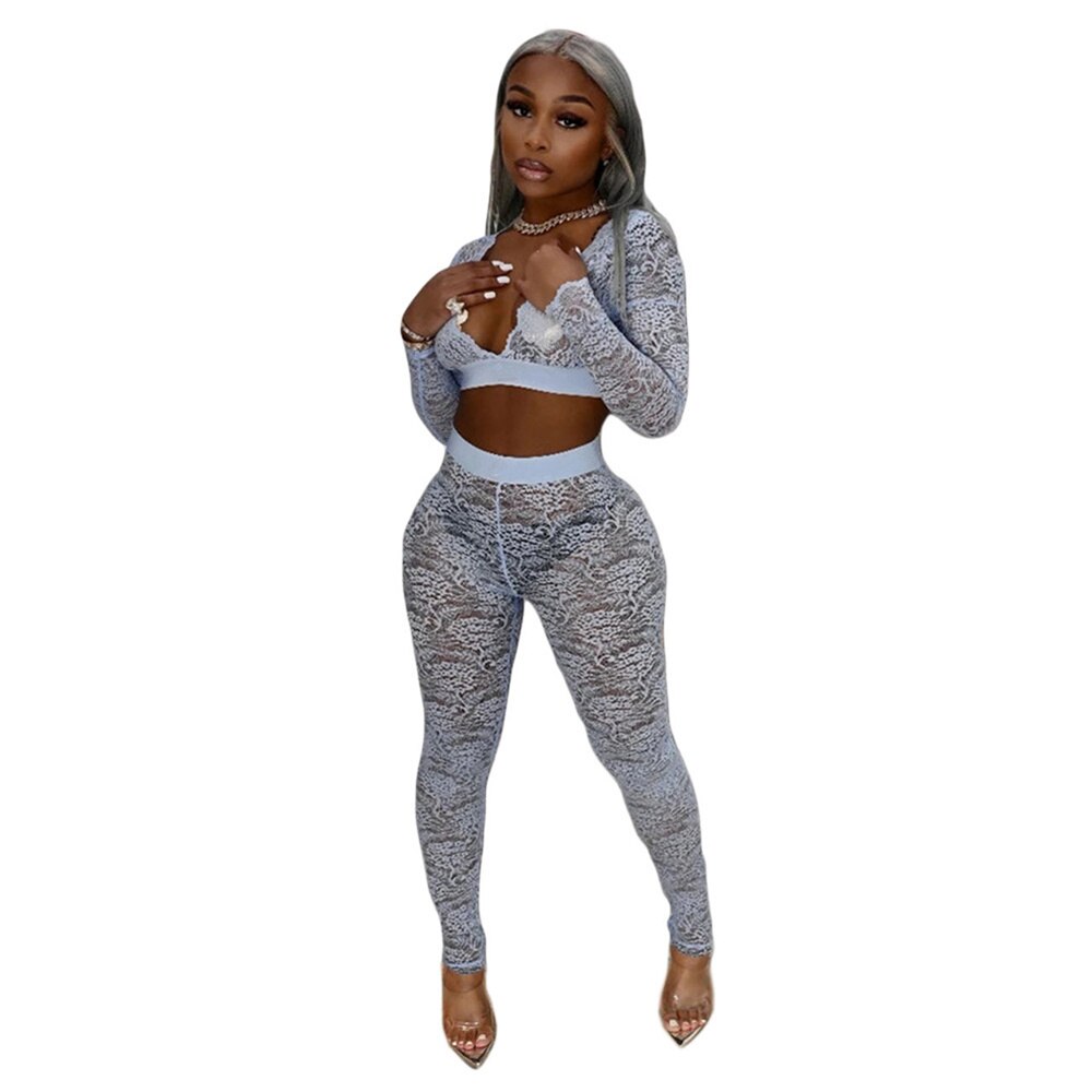 Floral Lace See Through Crop Top & Leggings