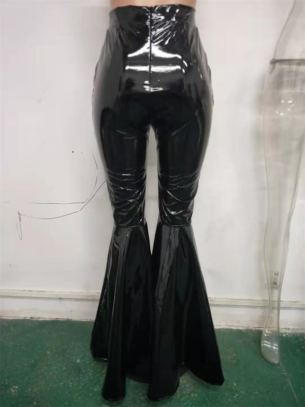 PU Faux Leather High Waist Flare Pants