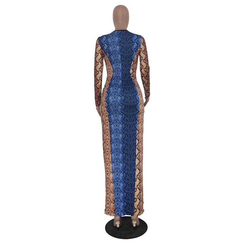 Snake Long Sleeve Cut-Out Maxi Dresses