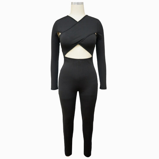 Cross Hollow Long Sleeve Jumpsuits