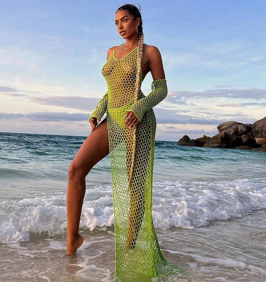 Hollow Ring Backless Split Maxi Dresses Cover-up