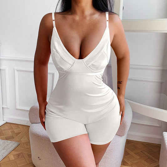 Strap Deep V Backless Rompers