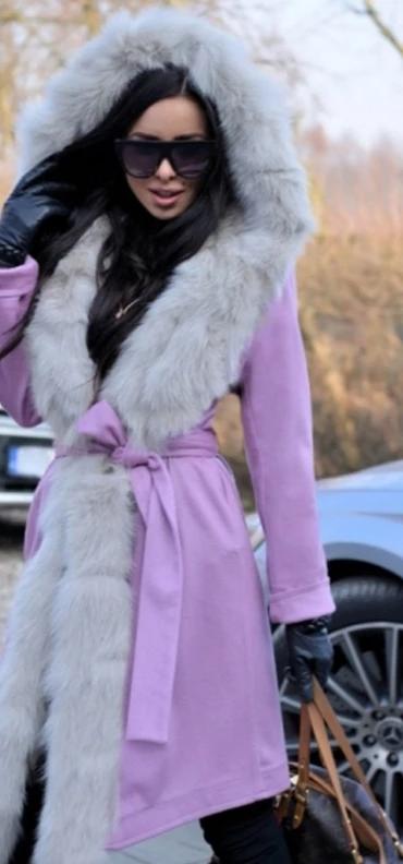 Cashmere Real Fox Fur Collar Parka Slim Robe