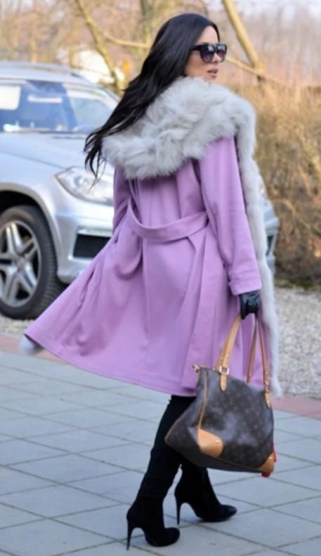 Cashmere Real Fox Fur Collar Parka Slim Robe