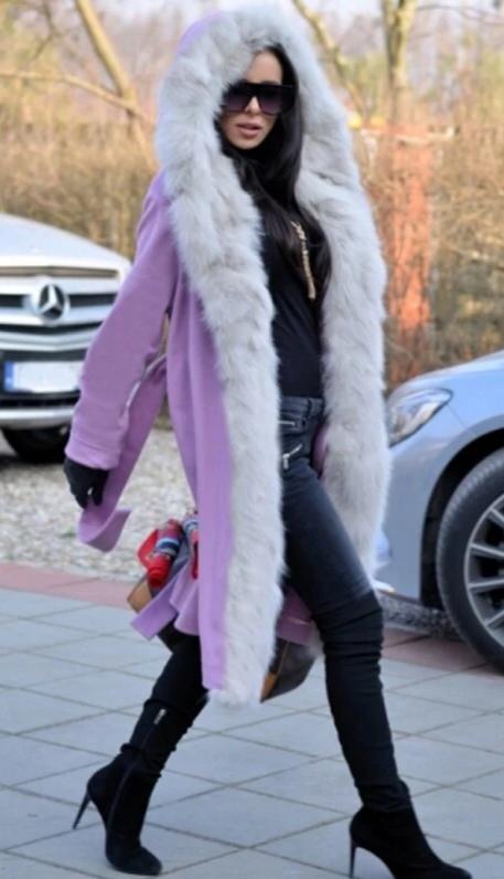 Cashmere Real Fox Fur Collar Parka Slim Robe