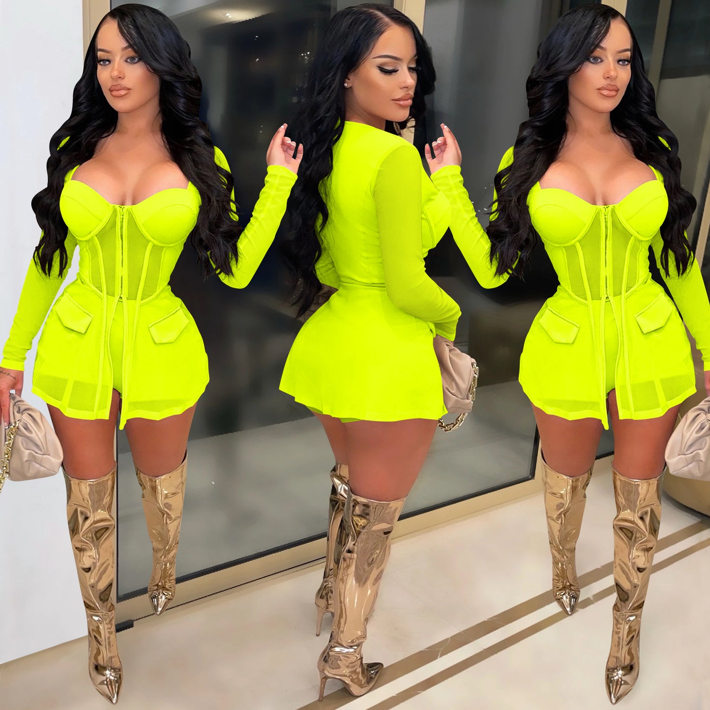 Mesh Blazer + Shorts Sets