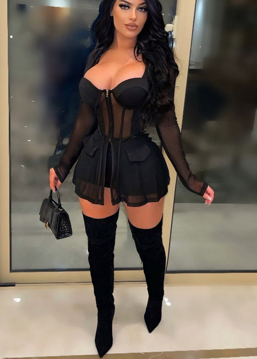 Mesh Blazer + Shorts Sets