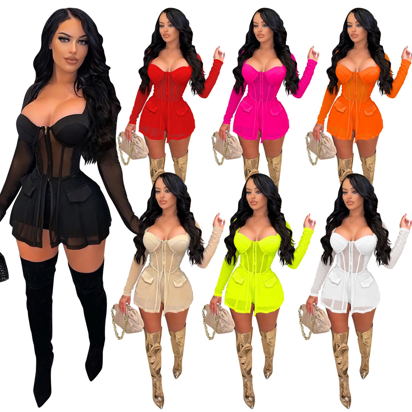 Mesh Blazer + Shorts Sets