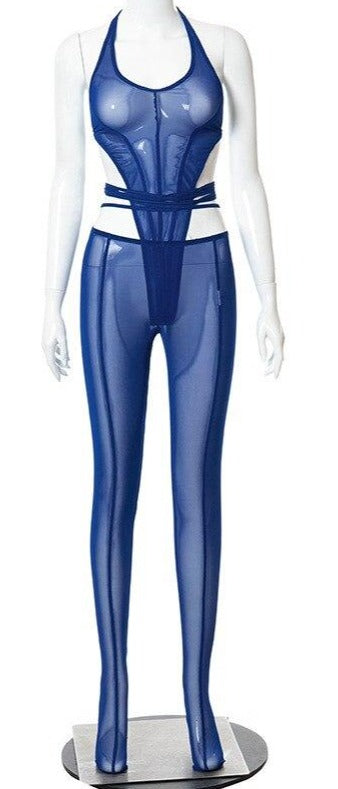 Mesh Halter Bandage Hip Bodysuit & Pants Sets