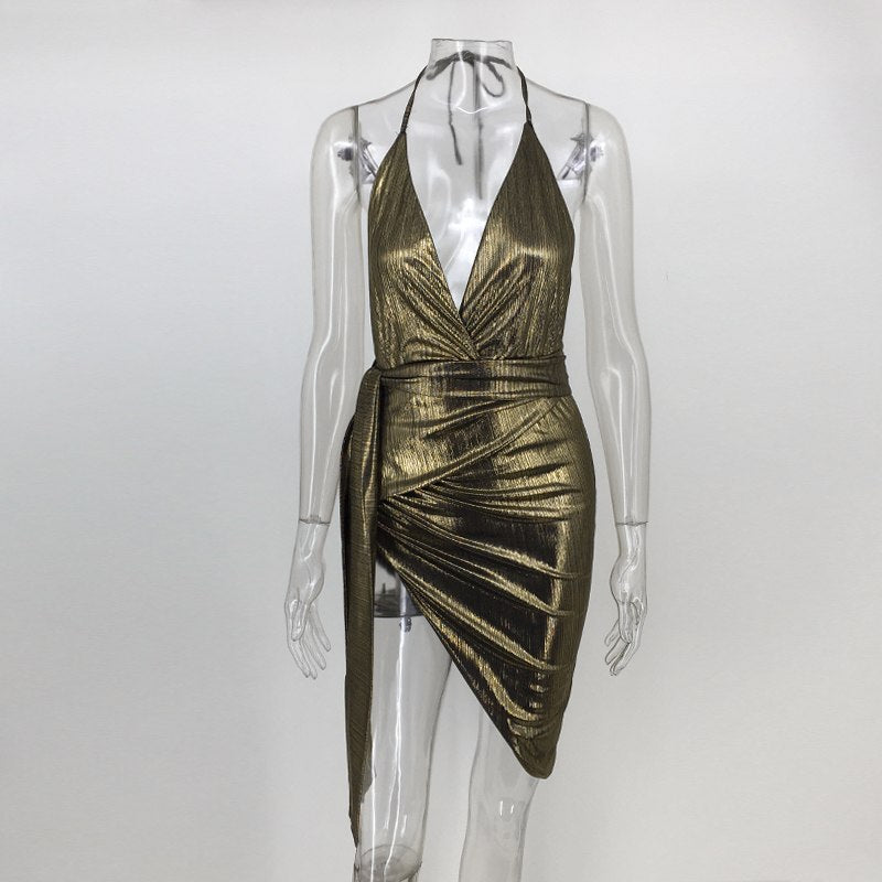 Deep V Halter Side Slit Sheath Dresses