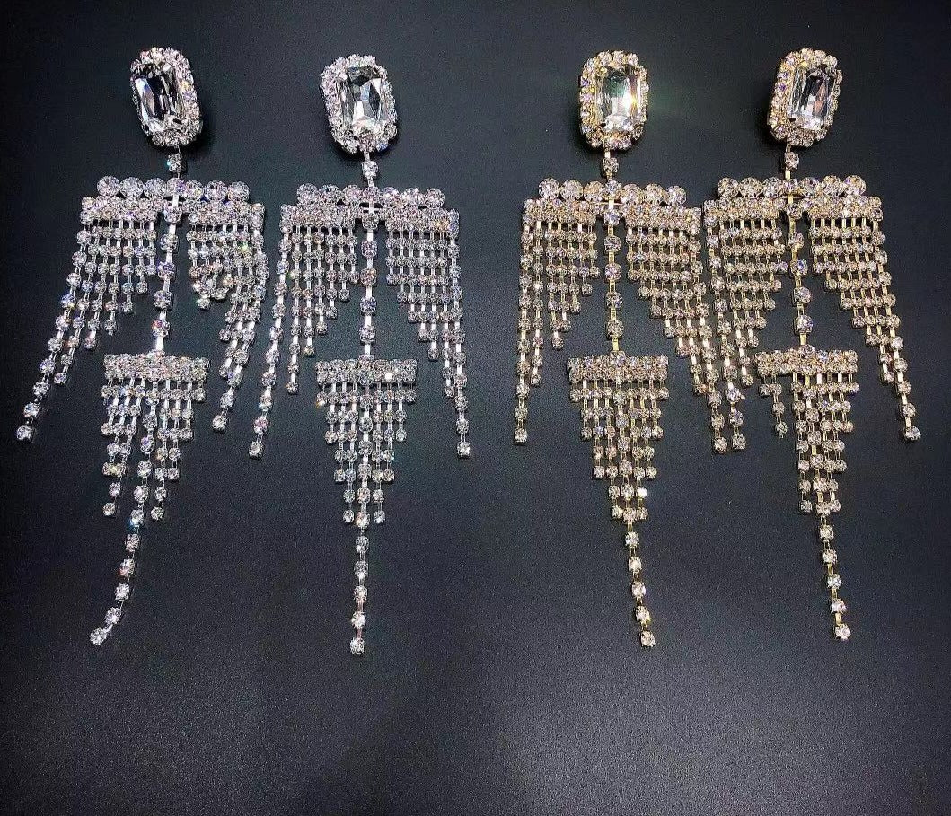 Long Tasseline Stone Crystal Earrings