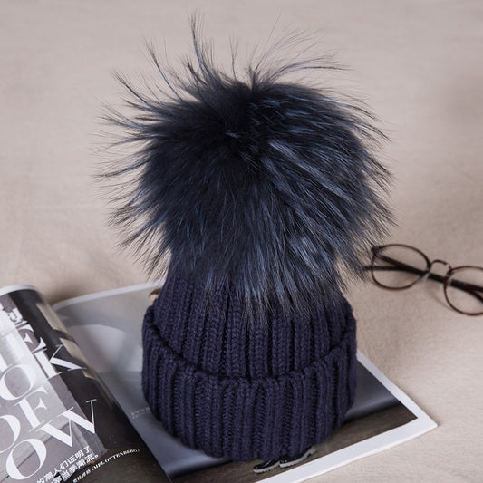 Children Knitted Wool With Pom Caps