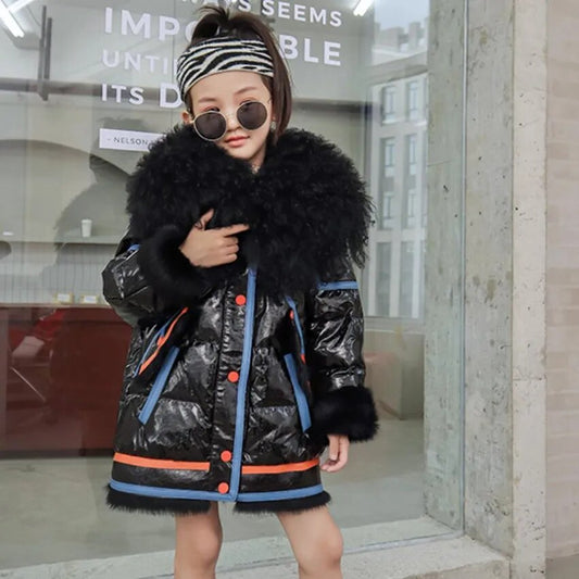 Genuine Leather Goose Down Coats Real Wool Collar