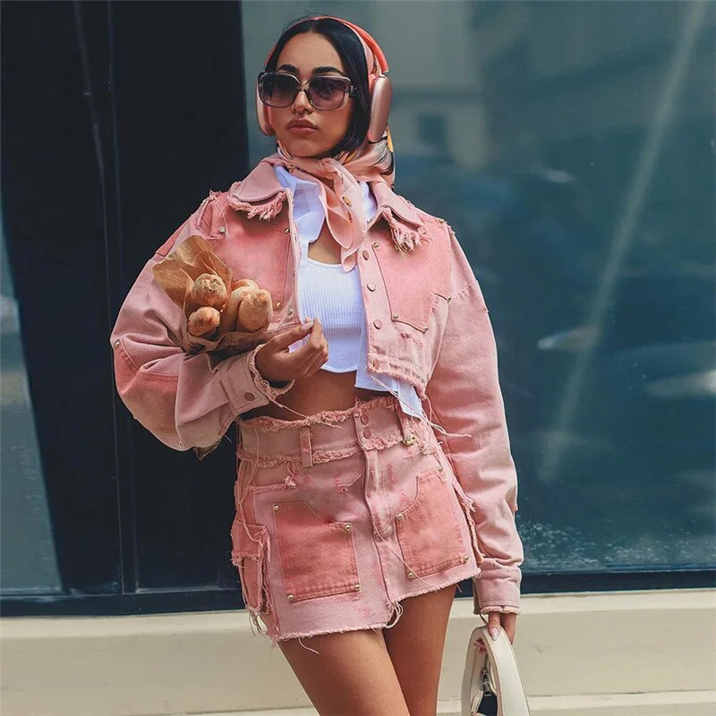Tassel Jacket Crop Top & Mini Skirt Sets