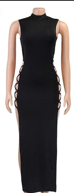 Sleeveless Hip Bandage Double Split Maxi Dresses