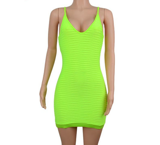 Neon Ruched Spaghetti Strap Mini Dress