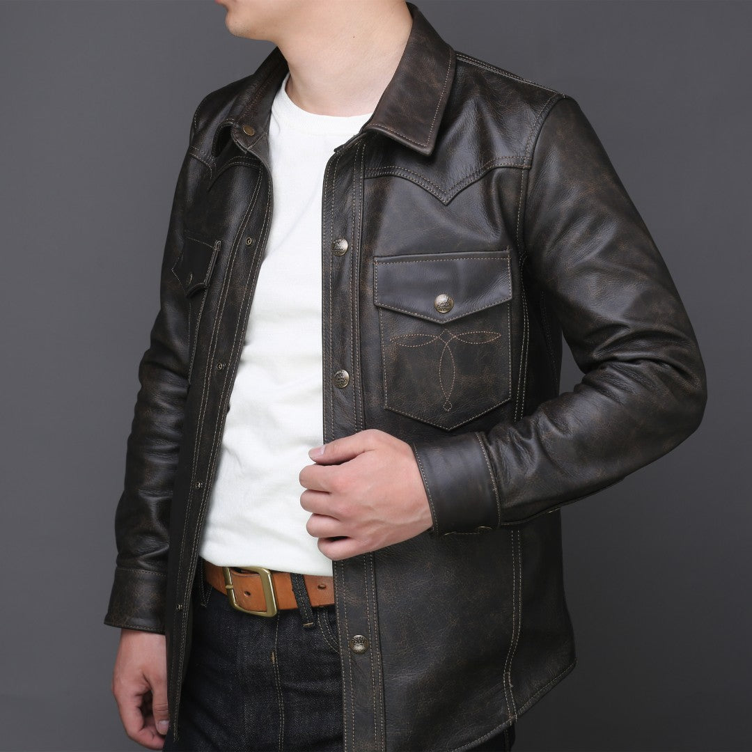 Genuine Leather Shirt Button-up Style Jacket