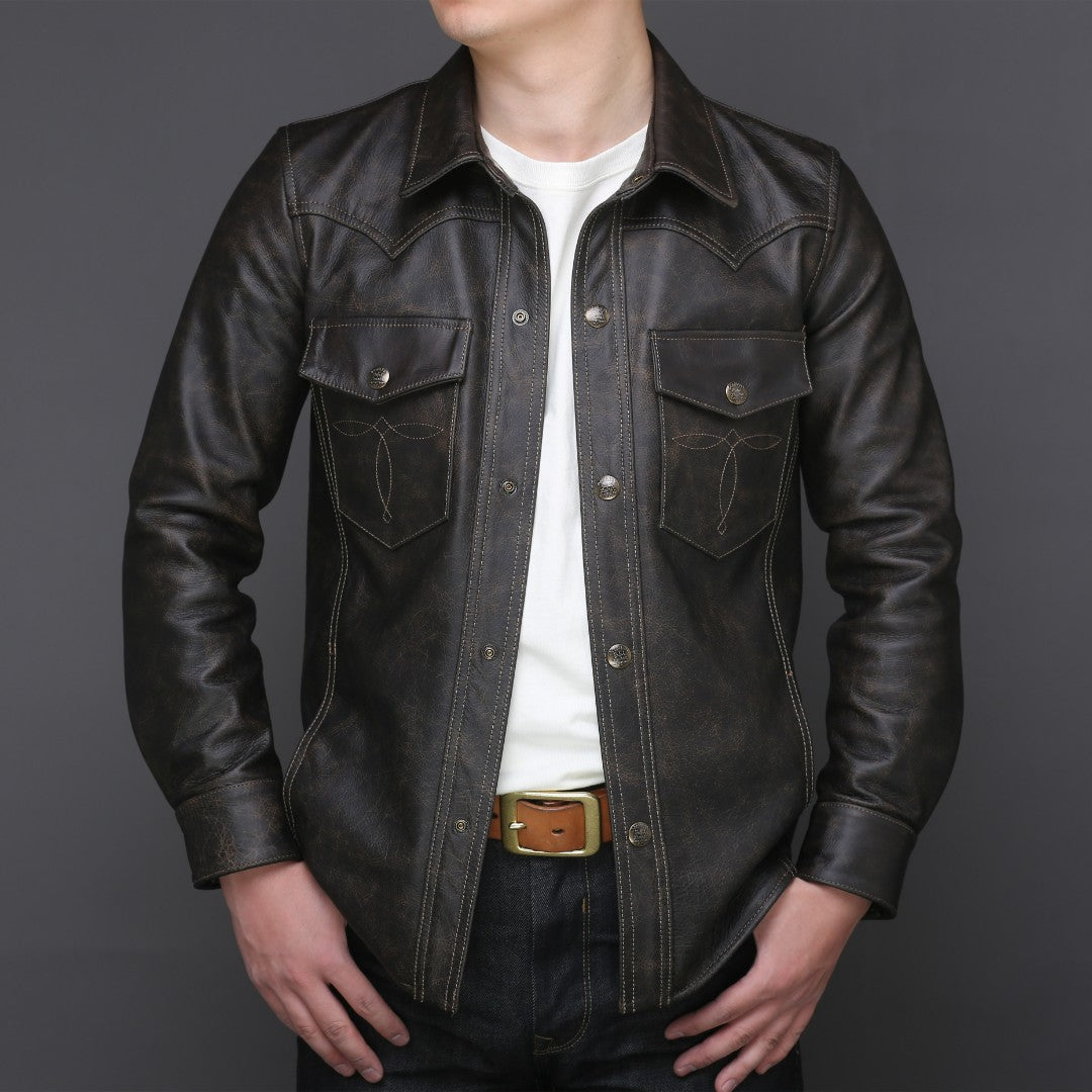 Genuine Leather Shirt Button-up Style Jacket