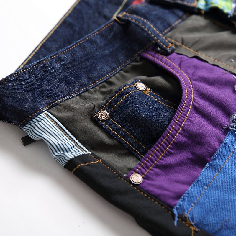 Colorful Cloth Stitching Straight Slim Jeans