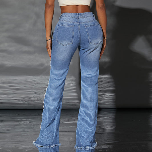 High Waist Flare Ripped Jeans