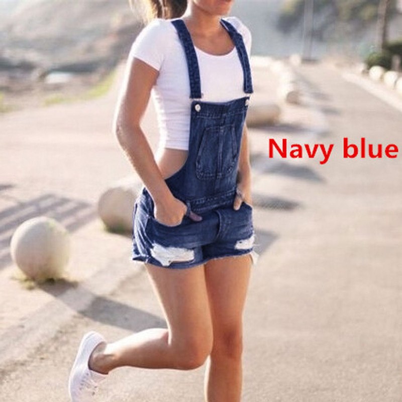 Overall Ripped Denim Shorts