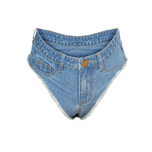 Washed Tassel Brazilian Cut Denim Shorts