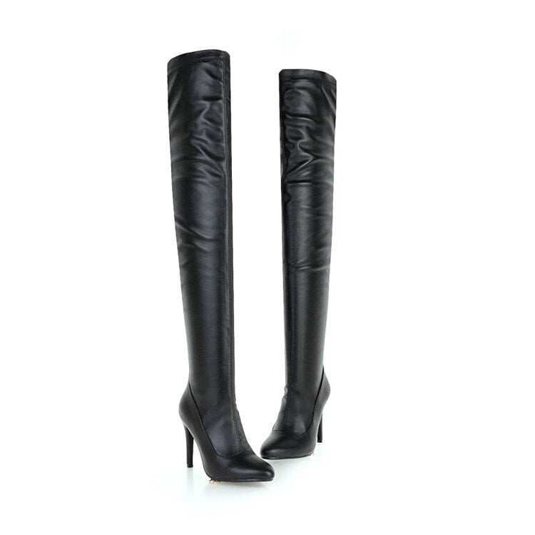 Pu Leather Over The Knee Thin High Heel Boots