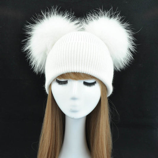Real Fur Double Pom Pom Beanies (Multi-Colors)