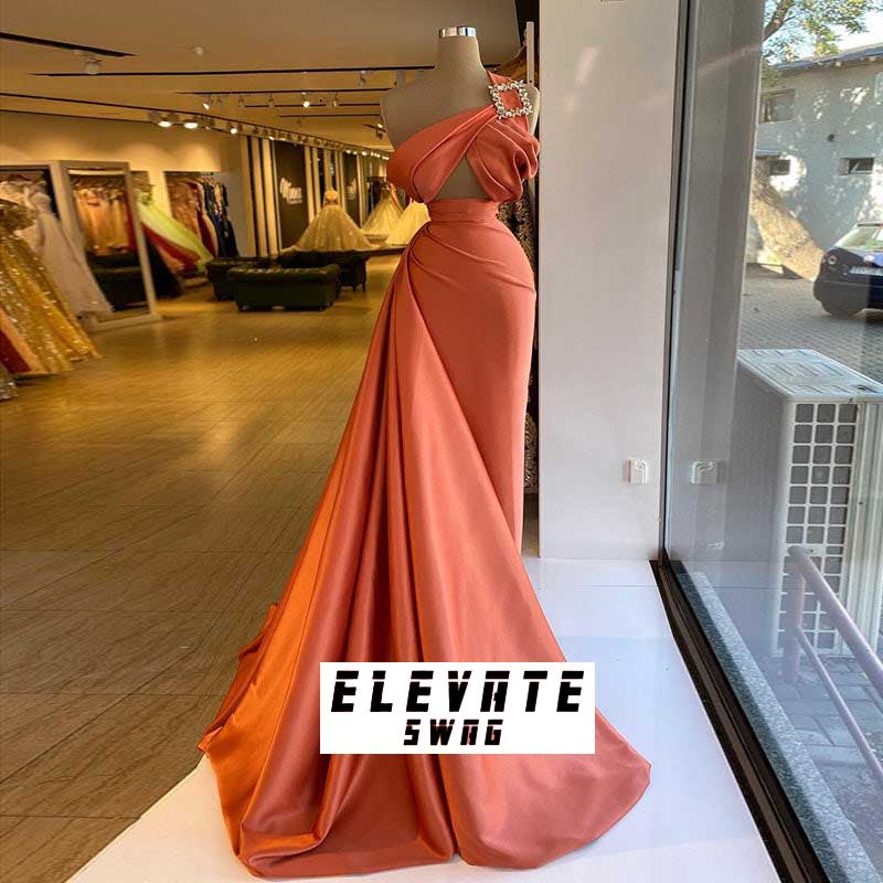 Satin One Shoulder Maxi Drape Mermaid Dresses