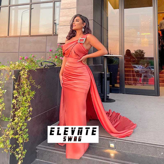 Satin One Shoulder Maxi Drape Mermaid Dresses