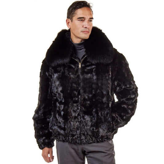 Real Mink Fur Bomber Fox Fur Collar