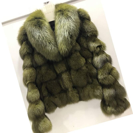 Genuine Fox Fur With Collar Short Coats