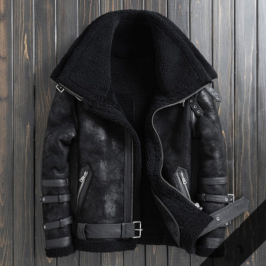 Genuine Leather Real Shearling Double Collar Coats