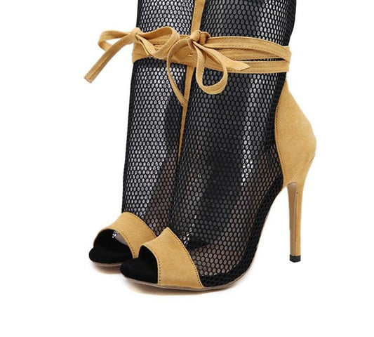 Peep-toe Stiletto Bandage Ankle Boots