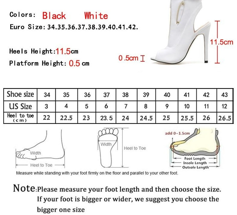 PU Peep Toe Buckle Strap Zip Ankle Stiletto Boots