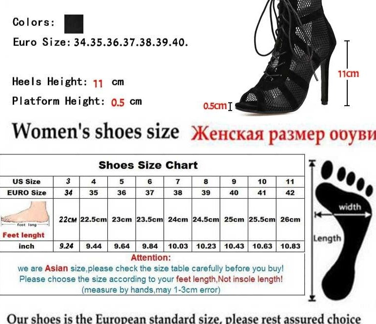 Black Lace Up Peep Toe Net High Heel Ankle Boots