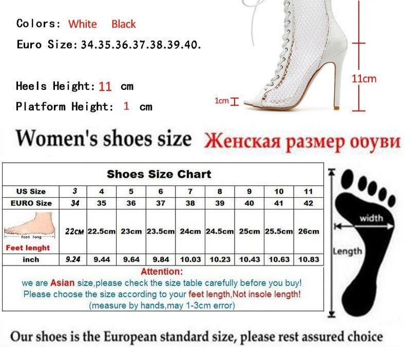 Peep Toe Net Lace Up Above Ankle High Heel Boots