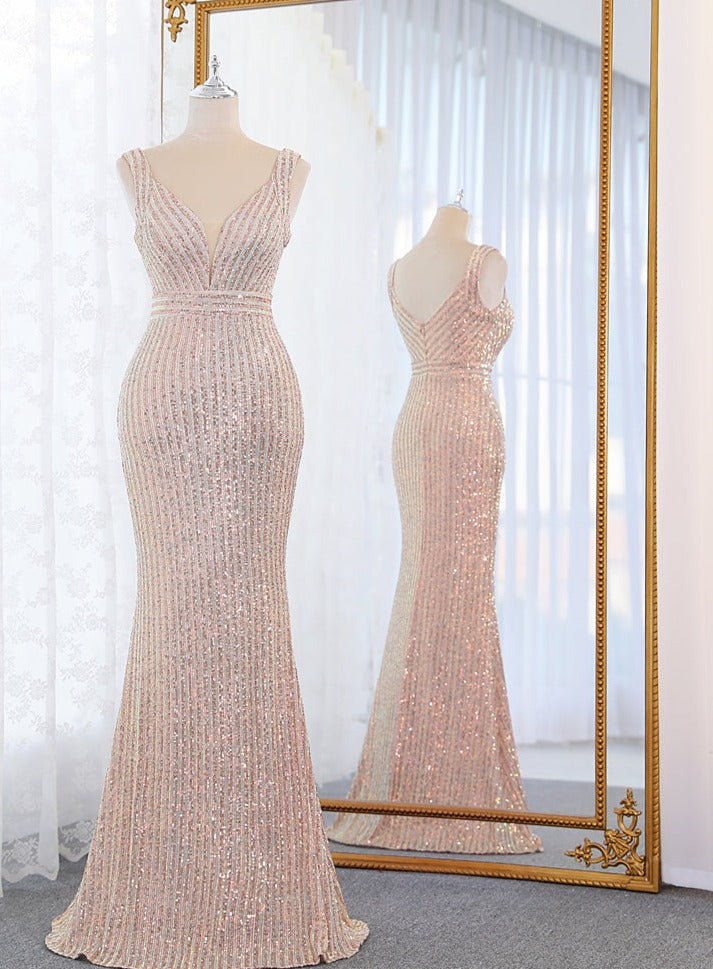 Sequins Sleeveless Mermaid Floor Length Dresses