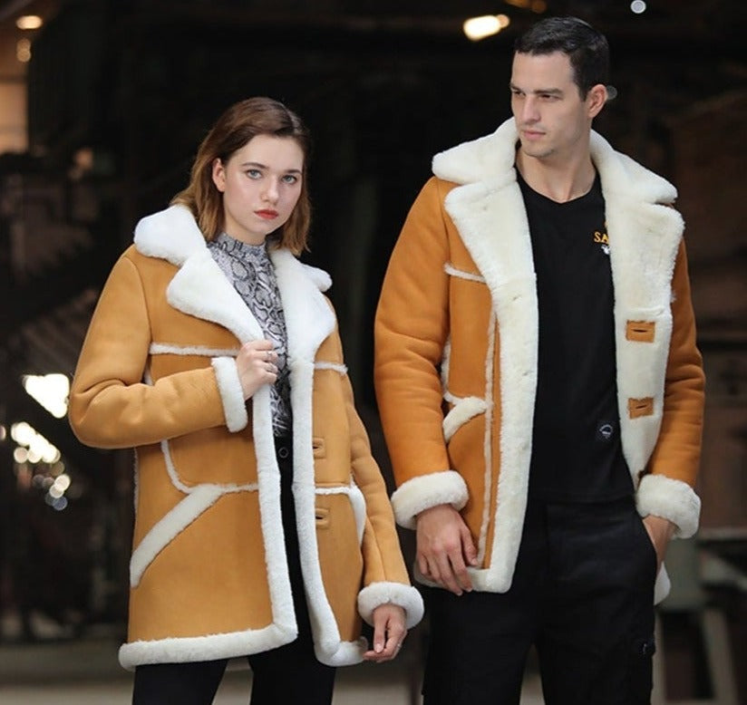 Genuine Leather Real Shearling Fur Lining/Trim Mid Coats