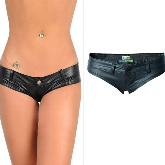 PU Leather Low Waist bikini Shorts