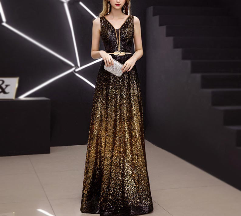 Sequin Multicolor V-neck Evening Dresses