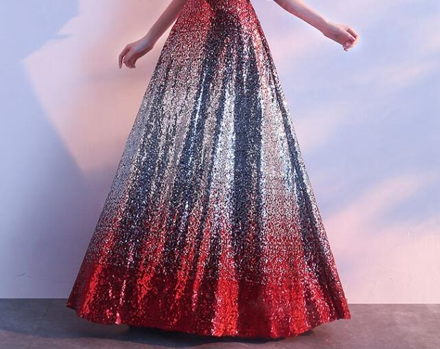 Sequin Multicolor V-neck Evening Dresses