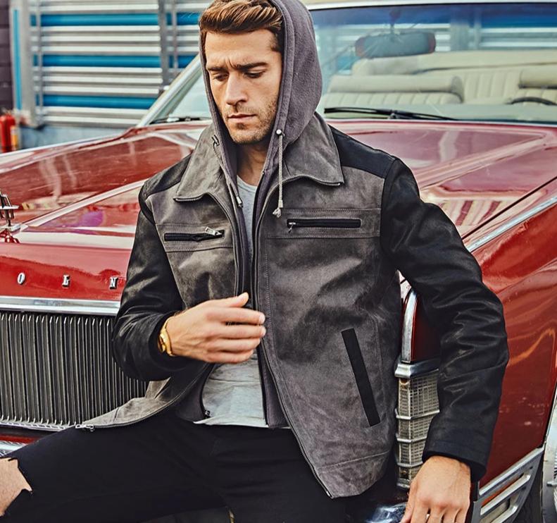 Genuine Leather Jacket with Detachable Hood